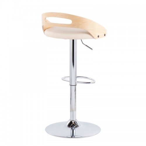 Mid-Century Modern Adjustable Bar stool with Swivel in Natural Wood and Cream Faux Leather Cassis