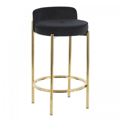 Set of 2 Contemporary Counter Stools in Gold Metal and Black Velvet Chloe