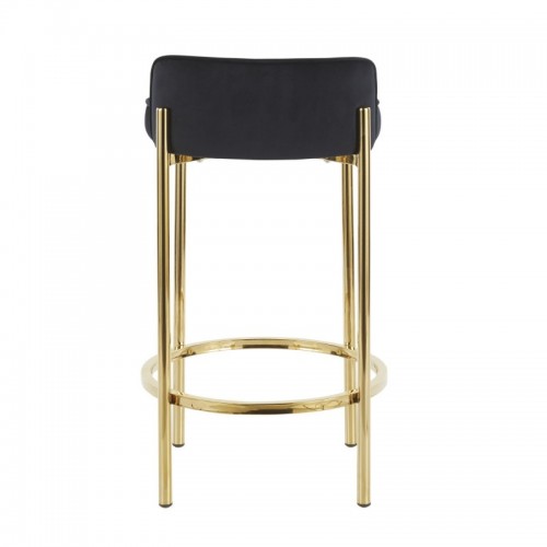 Set of 2 Contemporary Counter Stools in Gold Metal and Black Velvet Chloe