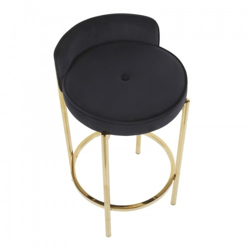 Set of 2 Contemporary Counter Stools in Gold Metal and Black Velvet Chloe