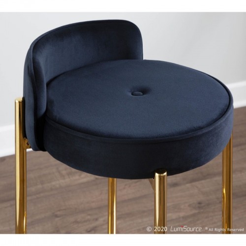 Set of 2 Contemporary Counter Stools in Gold Metal and Black Velvet Chloe