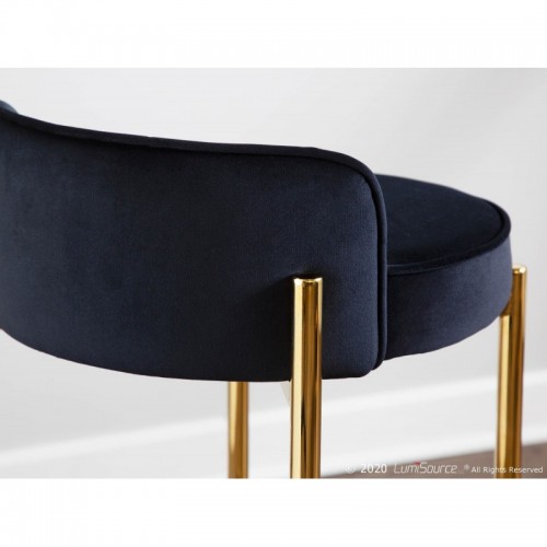 Set of 2 Contemporary Counter Stools in Gold Metal and Black Velvet Chloe