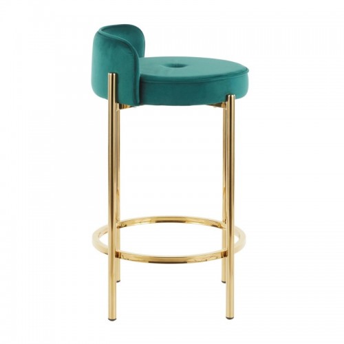 Set of 2 Contemporary Counter Stools in Gold Metal and Green Velvet Chloe