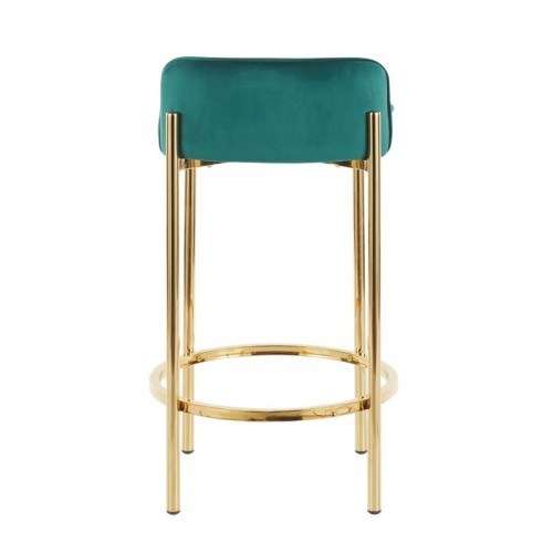 Set of 2 Contemporary Counter Stools in Gold Metal and Green Velvet Chloe