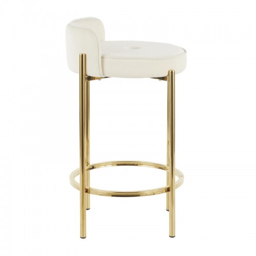 Set of 2 Contemporary Counter Stools in Gold Metal and White Velvet Chloe