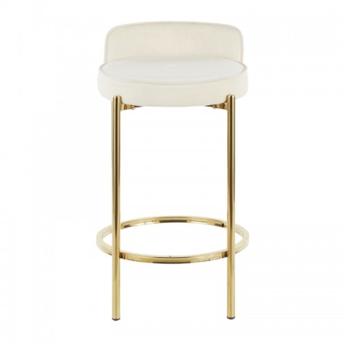 Set of 2 Contemporary Counter Stools in Gold Metal and White Velvet Chloe