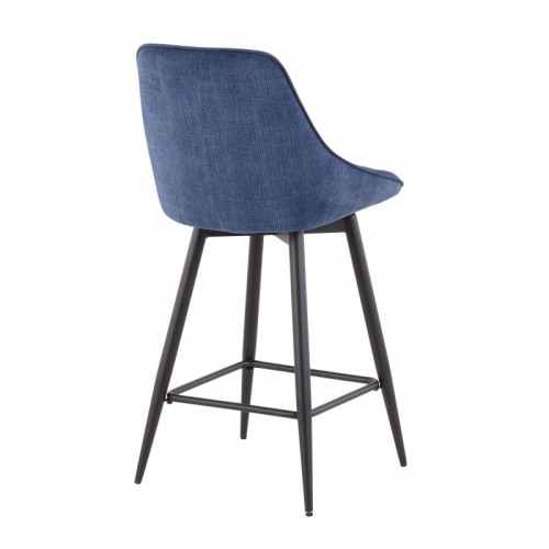 Set of 2 Contemporary Counter Stools in Black Steel and Blue Corduroy Diana