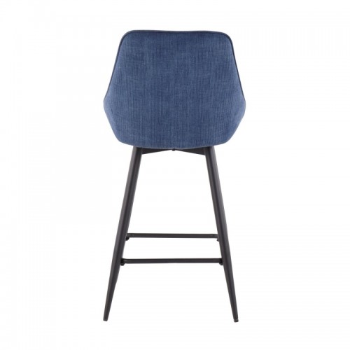 Set of 2 Contemporary Counter Stools in Black Steel and Blue Corduroy Diana