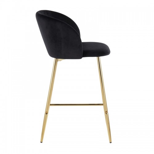 Set of 2 Contemporary Counter Stools in Gold Steel and Black Velvet Fran