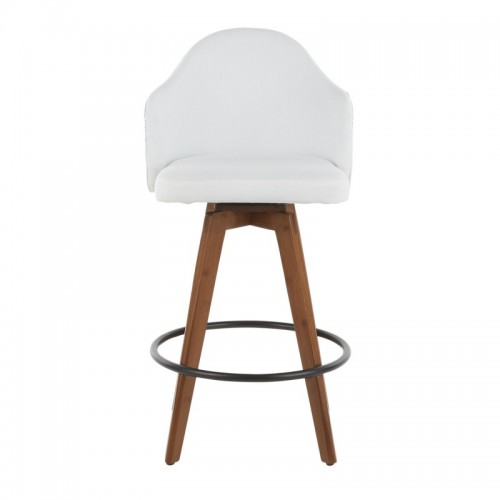 Mid-Century Counter Stool in Walnut and White Fabric with Blue Coral Design Ahoy