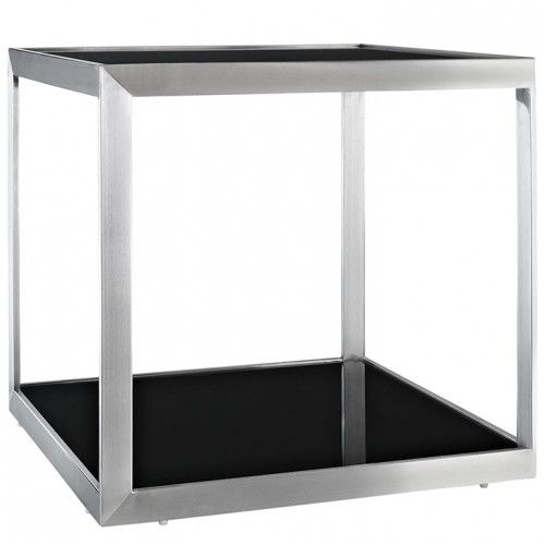 Modern Square Black Glass Side Table Box