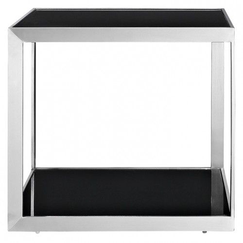 Modern Square Black Glass Side Table Box