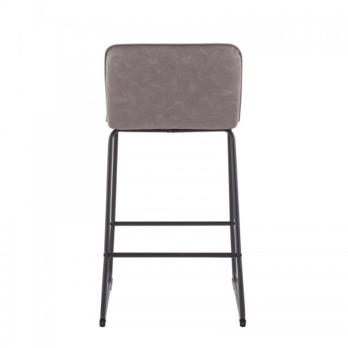 Set of 2 Contemporary Counter Stools in Black Metal and Grey Faux Leather Casper