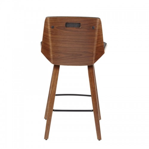 Mid-Century Modern Counter Stool in Walnut Wood and Charcoal Fabric Corazza