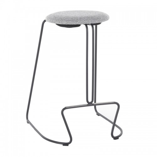 Set of 2 Contemporary Counter Stools in Black Steel and Charcoal Fabric Finn