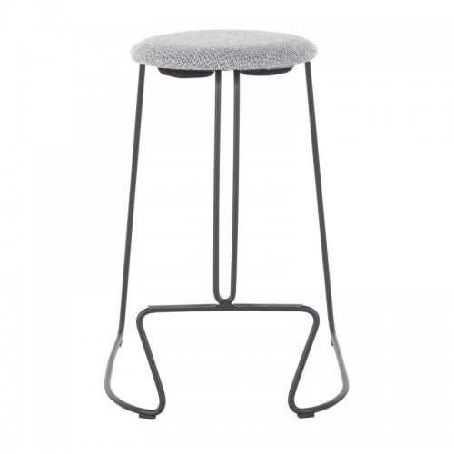 Set of 2 Contemporary Counter Stools in Black Steel and Charcoal Fabric Finn
