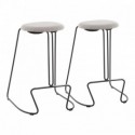Set of 2 Contemporary Counter Stools in Black Steel and Light Grey Fabric Finn