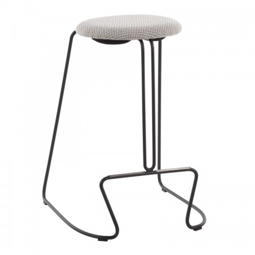 Set of 2 Contemporary Counter Stools in Black Steel and Light Grey Fabric Finn
