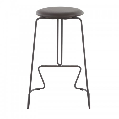 Set of 2 Contemporary Counter Stools in Black Steel and Grey Faux Leather Finn