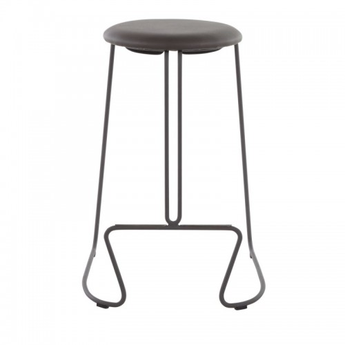 Set of 2 Contemporary Counter Stools in Black Steel and Grey Faux Leather Finn