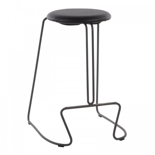 Set of 2 Contemporary Counter Stools in Grey Steel and Black Faux Leather Finn