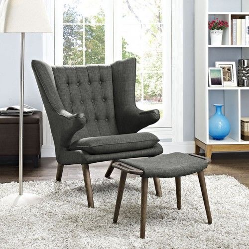 Modern Fabric Lounge Chair with Ottoman Bear