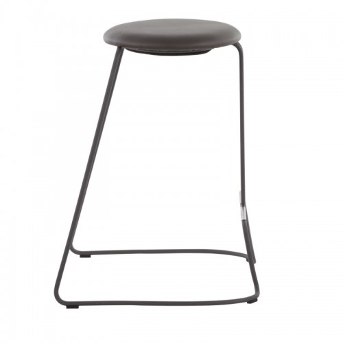 Set of 2 Contemporary Counter Stools in Grey Steel and Grey Faux Leather Finn
