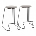 Set of 2 Contemporary Counter Stools in Grey Steel and Light Grey Fabric Finn