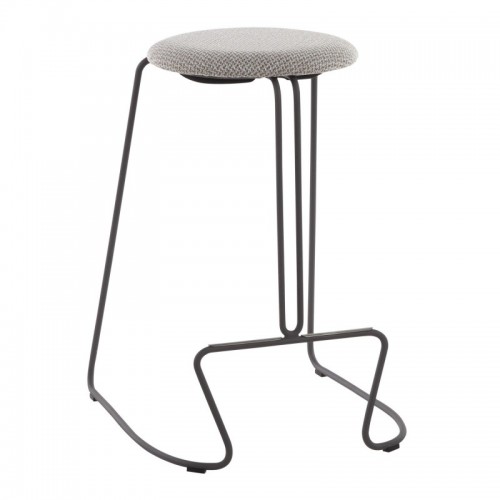 Set of 2 Contemporary Counter Stools in Grey Steel and Light Grey Fabric Finn