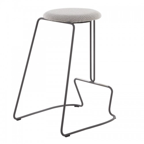 Set of 2 Contemporary Counter Stools in Grey Steel and Light Grey Fabric Finn