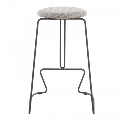 Set of 2 Contemporary Counter Stools in Grey Steel and Light Grey Fabric Finn