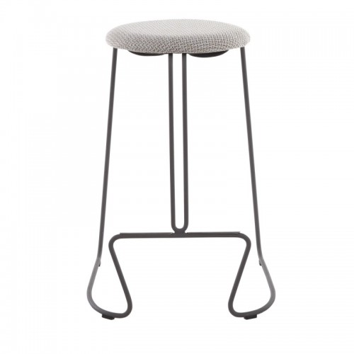 Set of 2 Contemporary Counter Stools in Grey Steel and Light Grey Fabric Finn