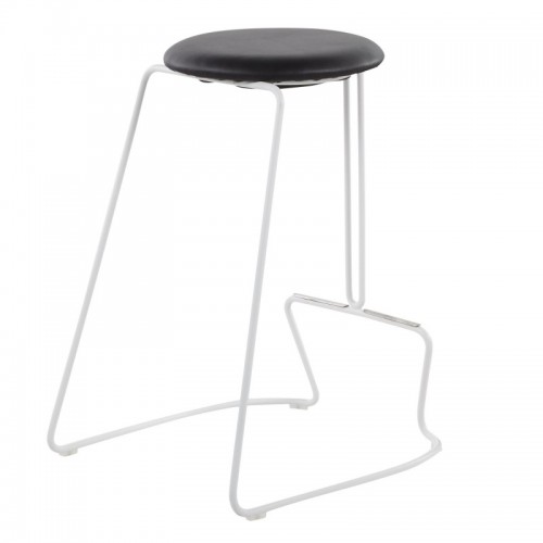Set of 2 Contemporary Counter Stools in White Steel and Black Faux Leather Finn