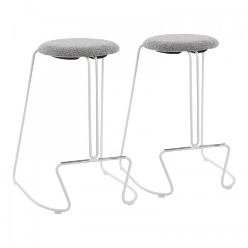 Set of 2 Contemporary Counter Stools in White Steel and Charcoall Fabric Finn