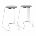 Set of 2 Contemporary Counter Stools in White Steel and Charcoall Fabric Finn