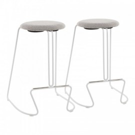 Set of 2 Contemporary Counter Stools in White Steel and Light Grey Fabric Finn