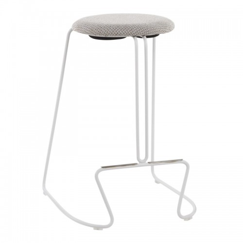 Set of 2 Contemporary Counter Stools in White Steel and Light Grey Fabric Finn