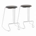 Set of 2 Contemporary Counter Stools in White Steel and Grey Faux Leather Finn