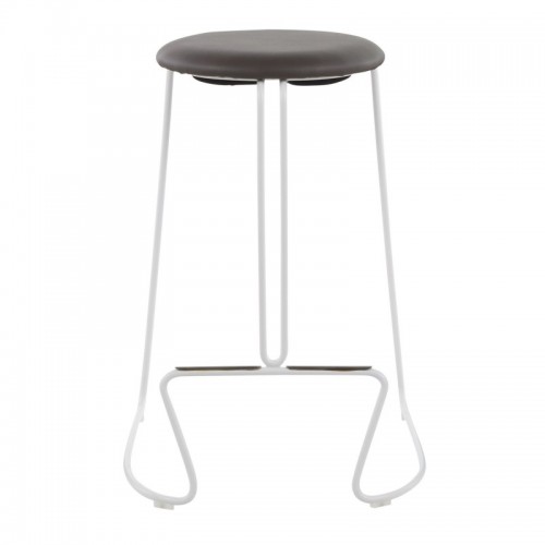 Set of 2 Contemporary Counter Stools in White Steel and Grey Faux Leather Finn
