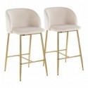 Set of 2 Contemporary Counter Stools in Gold Steel and Cream Velvet Fran