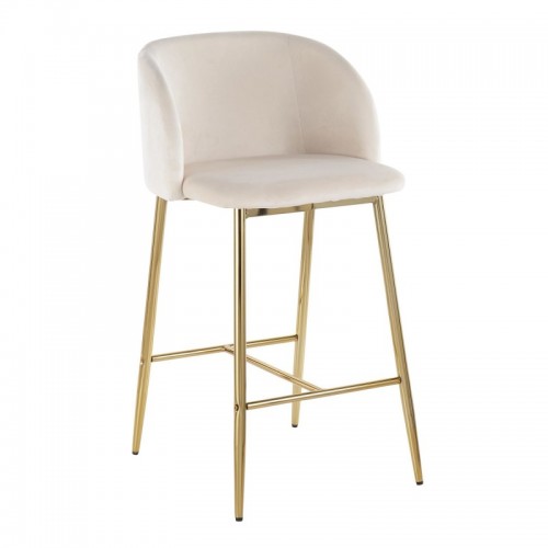 Set of 2 Contemporary Counter Stools in Gold Steel and Cream Velvet Fran