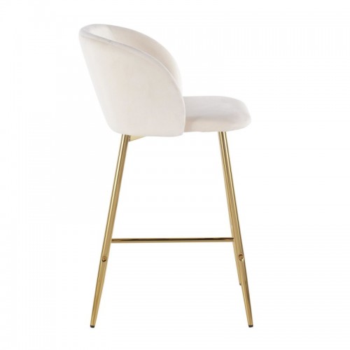 Set of 2 Contemporary Counter Stools in Gold Steel and Cream Velvet Fran