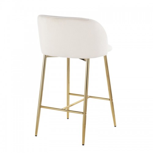 Set of 2 Contemporary Counter Stools in Gold Steel and Cream Velvet Fran