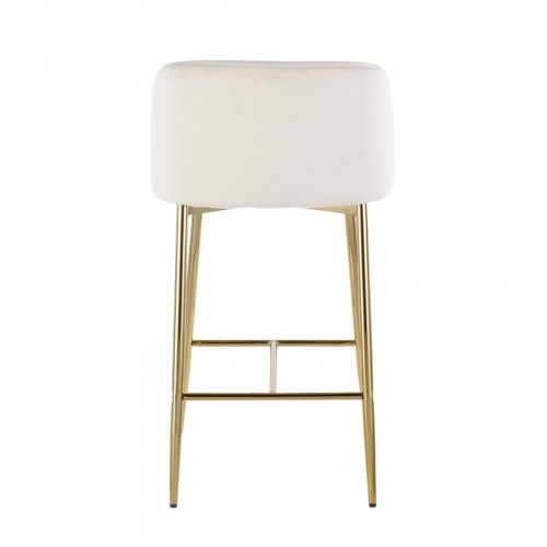 Set of 2 Contemporary Counter Stools in Gold Steel and Cream Velvet Fran