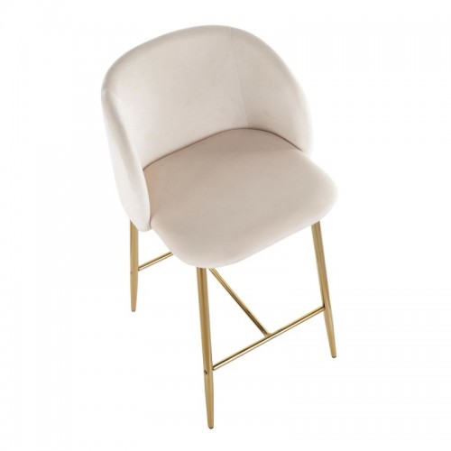 Set of 2 Contemporary Counter Stools in Gold Steel and Cream Velvet Fran