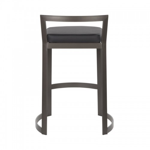 Set of 2 Industrial Counter Stools in Antique Metal and Black Faux Leather Cushion Fuji DLX