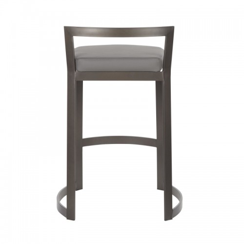 Set of 2 Industrial Counter Stools in Antique Metal and Grey Faux Leather Cushion Fuji DLX