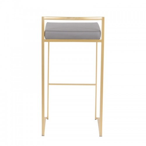 Set of 2 Contemporary Bar stools in Gold with Grey Faux Leather Fuji