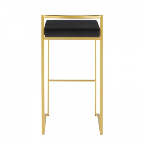 Set of 2 Contemporary Bar stools in Gold with Black Velvet Cushion Fuji
