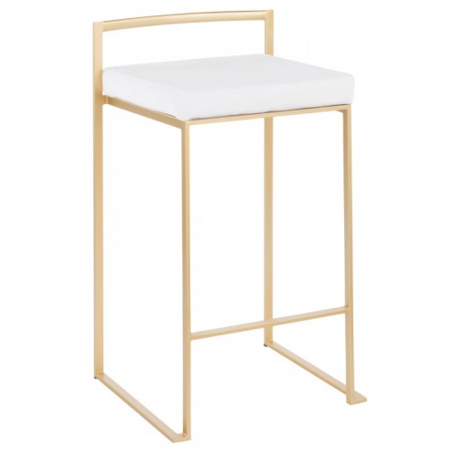 Set of 2 Contemporary Stackable Counter Stools in Gold with White Velvet Cushion Fuji